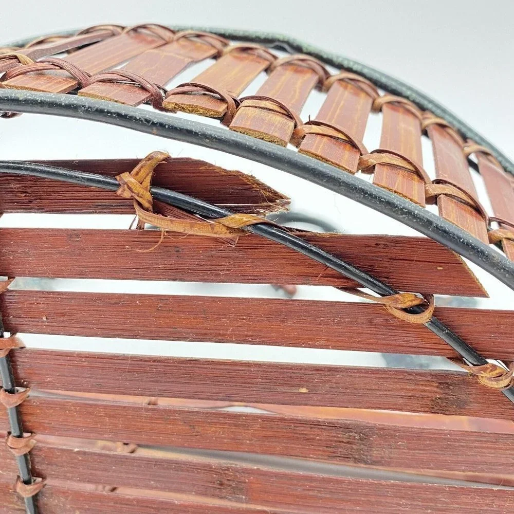 Wall Pocket Basket Semicircle Wood Slat Metal Grape Leaf Scroll French Country‎